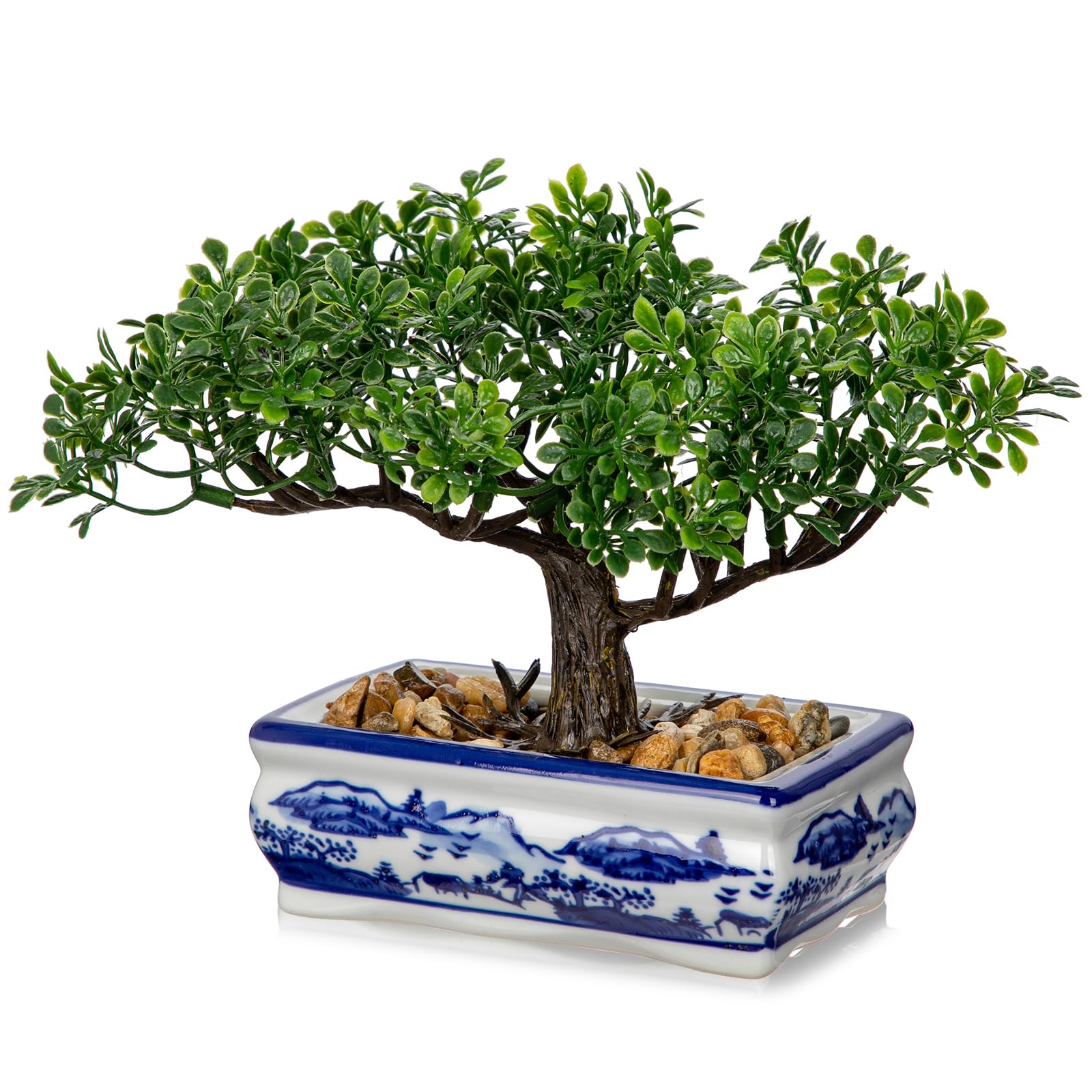 Buy Artificial Bonsai Tree with Blue and White Porcelain Pot, Fake